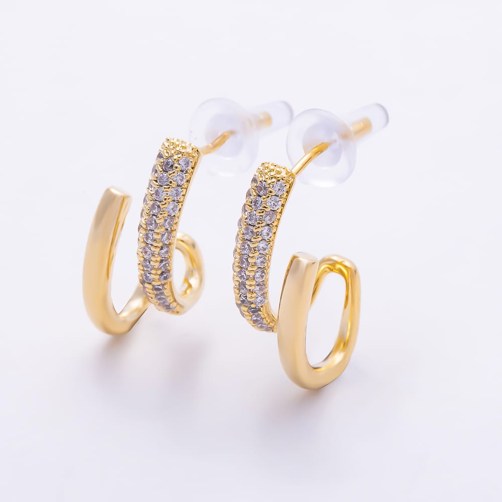 16K Gold Filled 18mm Micro Paved CZ Double Layered Spiral Hoop Earrings | Earrings-00981 - Earrings-00982