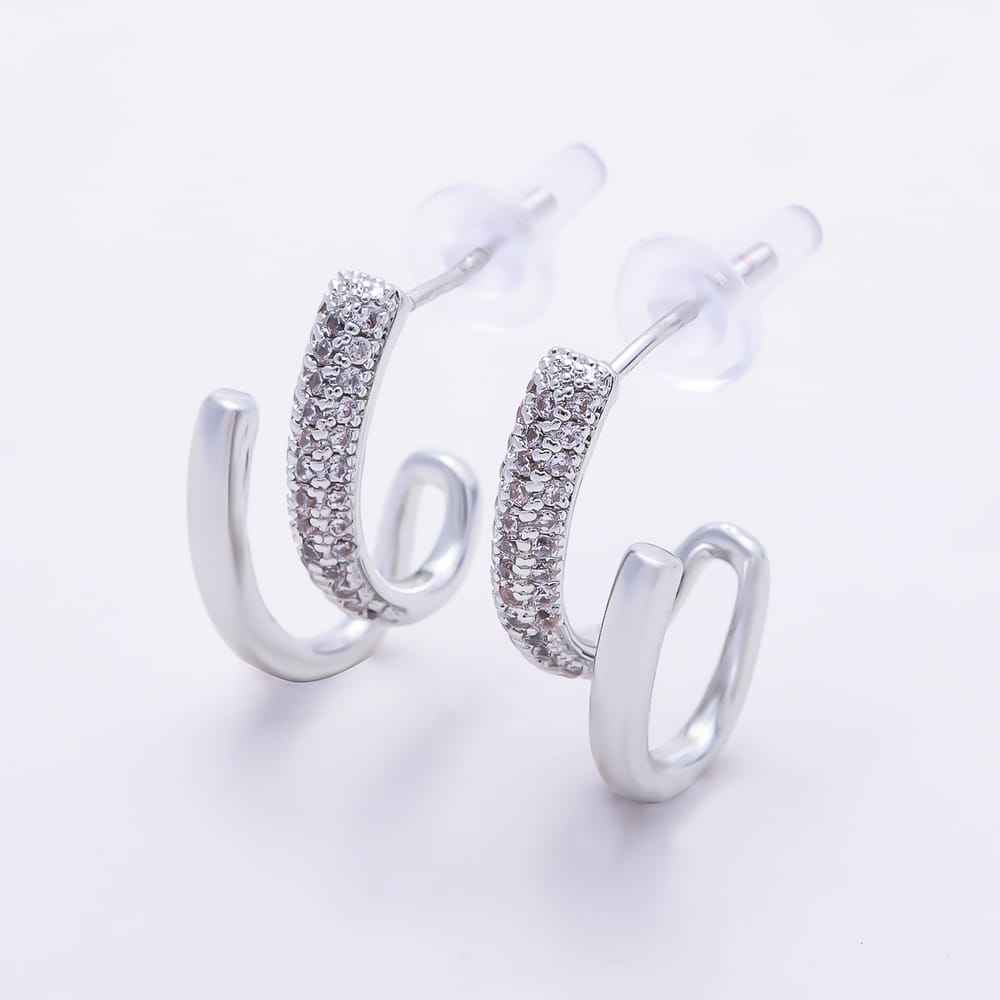16K Gold Filled 18mm Micro Paved CZ Double Layered Spiral Hoop Earrings | Earrings-00981 - Earrings-00982