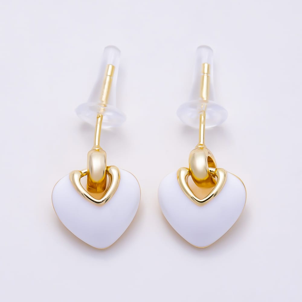 16K Gold Filled 16mm Colorful Pastel Enamel Puffed Heart Drop Stud Earrings | Earrings-00991 - Earrings-00998