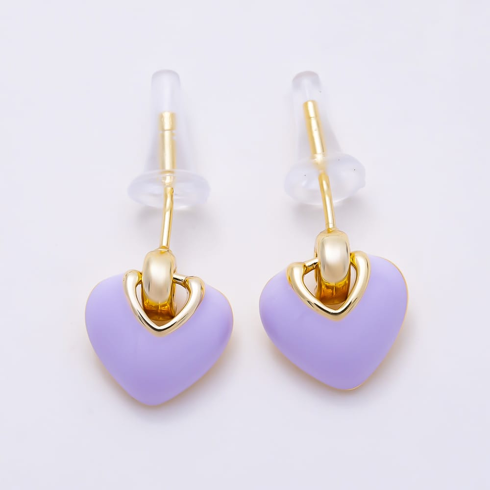 16K Gold Filled 16mm Colorful Pastel Enamel Puffed Heart Drop Stud Earrings | Earrings-00991 - Earrings-00998
