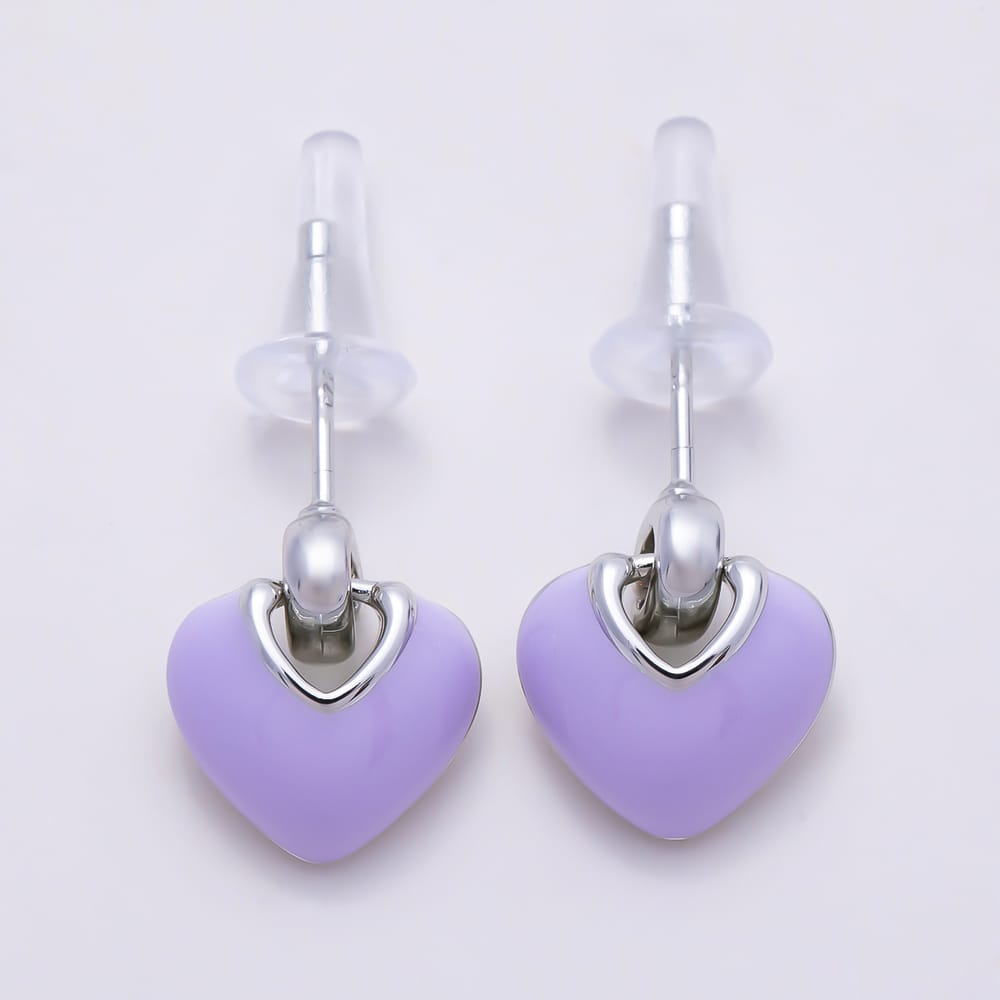16K Gold Filled 16mm Colorful Pastel Enamel Puffed Heart Drop Stud Earrings | Earrings-00991 - Earrings-00998