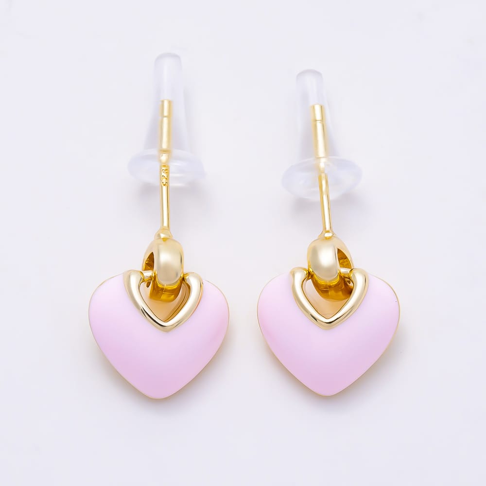 16K Gold Filled 16mm Colorful Pastel Enamel Puffed Heart Drop Stud Earrings | Earrings-00991 - Earrings-00998
