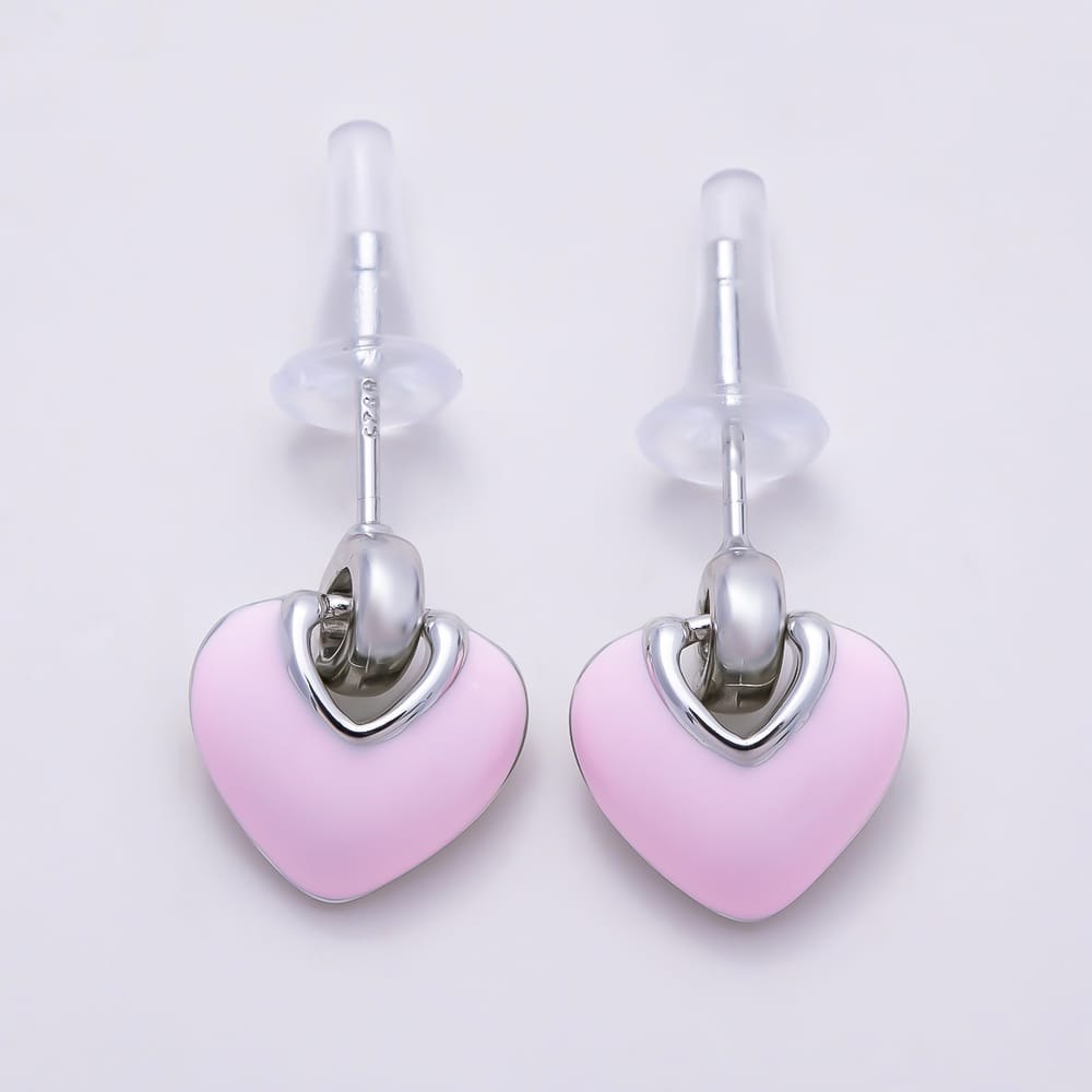 16K Gold Filled 16mm Colorful Pastel Enamel Puffed Heart Drop Stud Earrings | Earrings-00991 - Earrings-00998