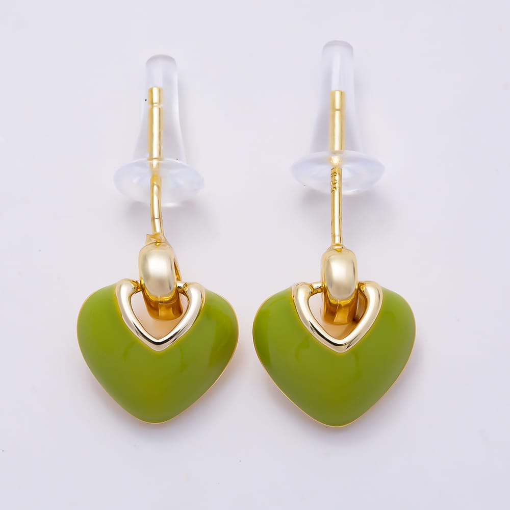 16K Gold Filled 16mm Colorful Pastel Enamel Puffed Heart Drop Stud Earrings | Earrings-00991 - Earrings-00998