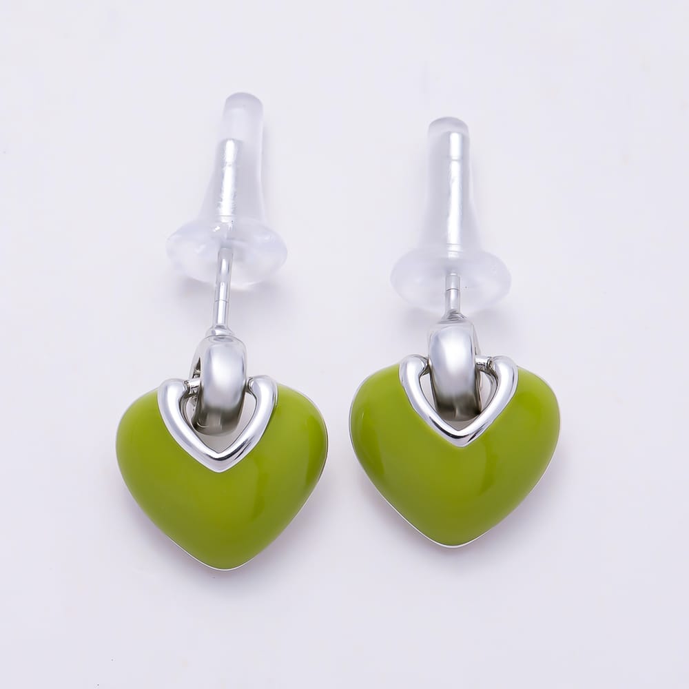 16K Gold Filled 16mm Colorful Pastel Enamel Puffed Heart Drop Stud Earrings | Earrings-00991 - Earrings-00998
