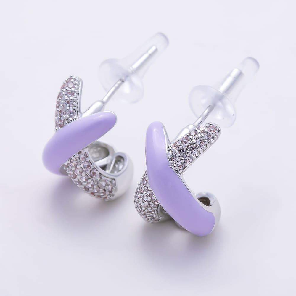 16K Gold Filled 19mm Micro Paved CZ Colorful Criss-Cross Pastel Enamel Stud Earrings | Earrings-00999 - Earrings-01004