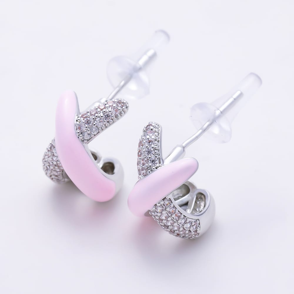 16K Gold Filled 19mm Micro Paved CZ Colorful Criss-Cross Pastel Enamel Stud Earrings | Earrings-00999 - Earrings-01004