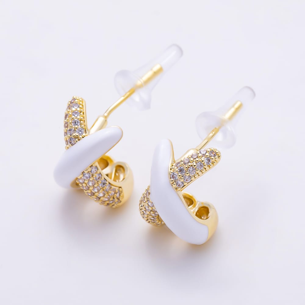 16K Gold Filled 19mm Micro Paved CZ Colorful Criss-Cross Pastel Enamel Stud Earrings | Earrings-00999 - Earrings-01004