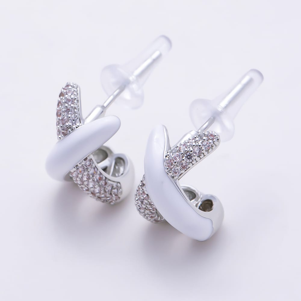 16K Gold Filled 19mm Micro Paved CZ Colorful Criss-Cross Pastel Enamel Stud Earrings | Earrings-00999 - Earrings-01004