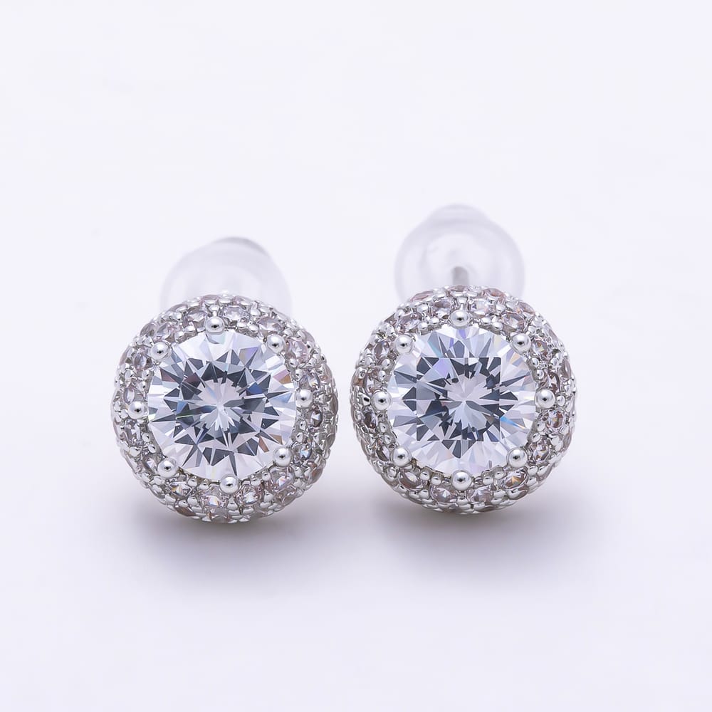 16K Gold Filled 16mm Clear Micro Paved CZ Round Solitaire Stud Earrings in Gold & Silver | Earrings-01013 Earrings-01014