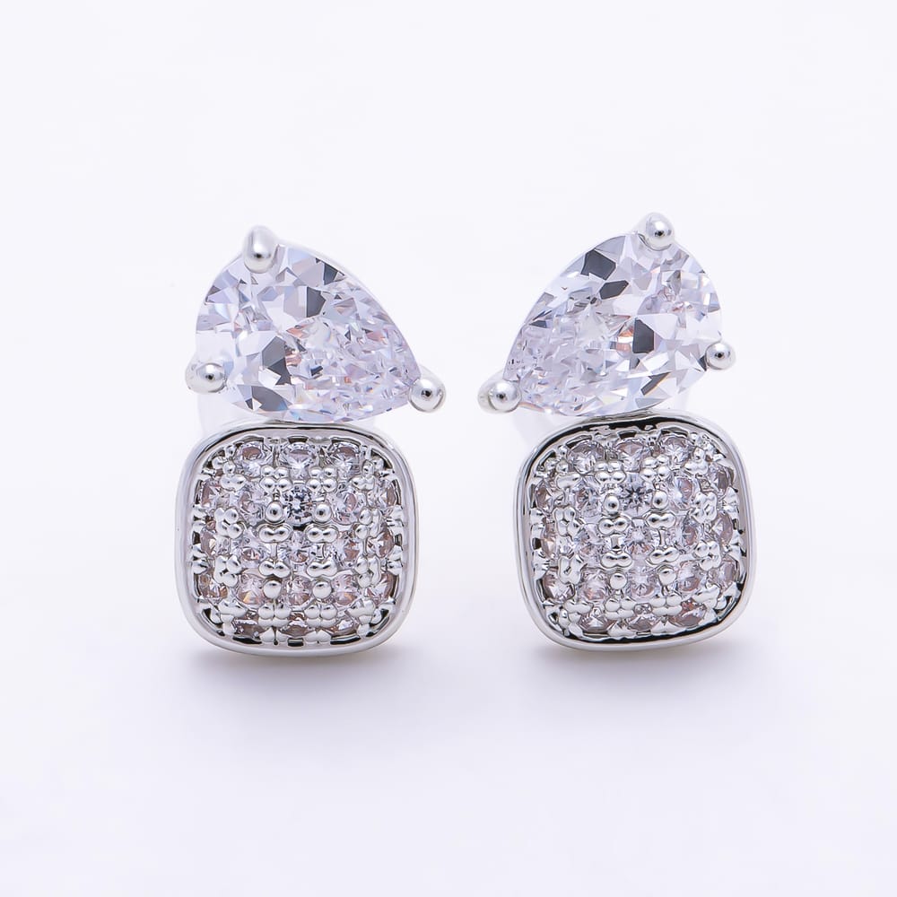 16K Gold Filled 14mm Clear CZ Teardrop Micro Paved Toi et Moi Stud Earrings in Gold & Silver | Earrings-01015 Earrings-01016