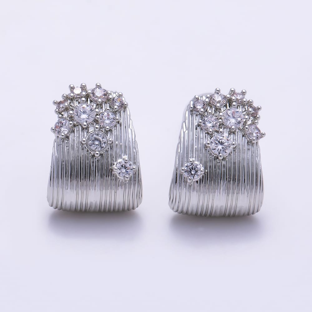 16K Gold Filled 16mm Chunky Textured Ribbed CZ Cluster C Hoops Earrings | Earrings-01023 - Earrings-01024