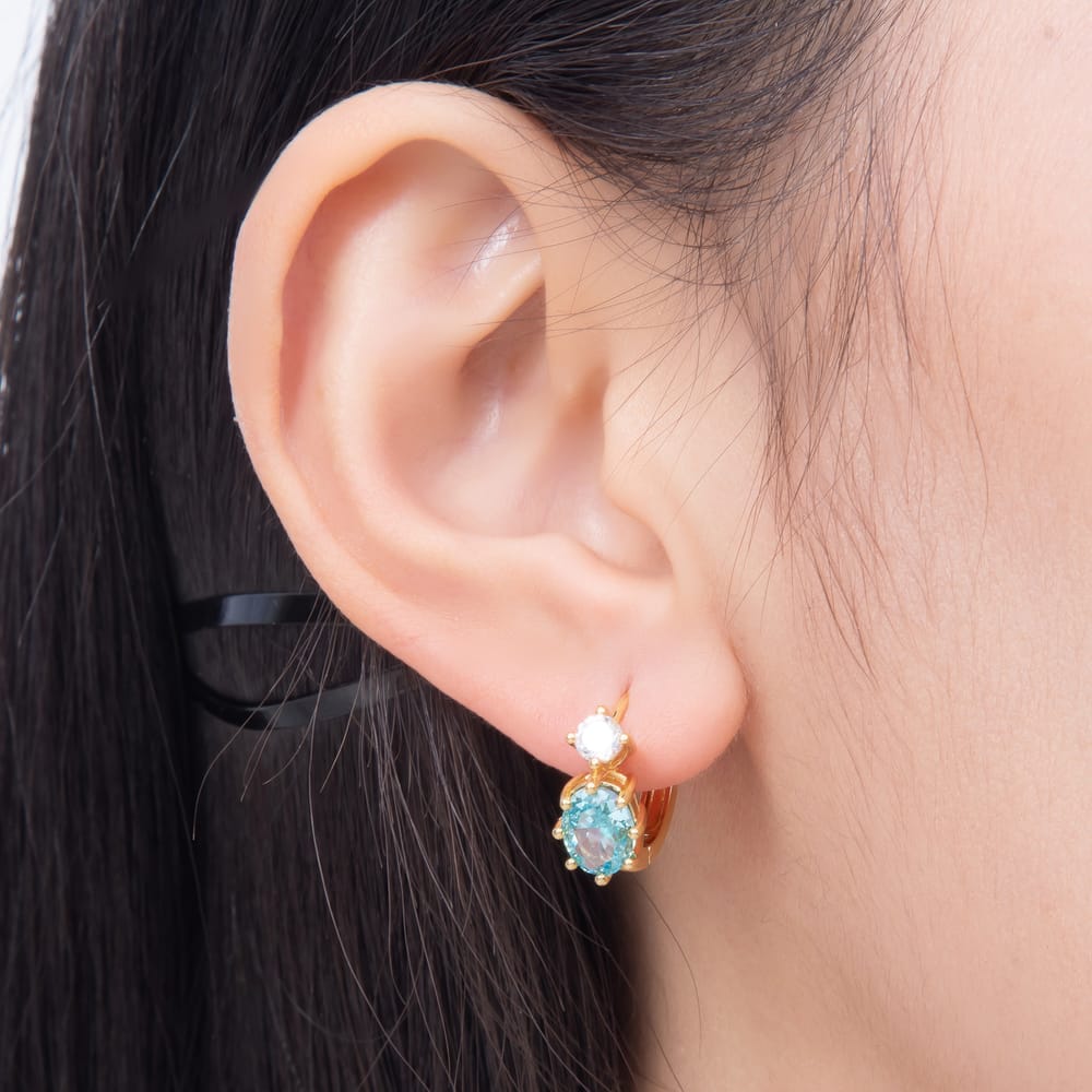16K Gold Filled 16mm Colorful CZ Solitaire Oval Huggie Hoop Earrings | Earrings-01030 - Earrings-01035