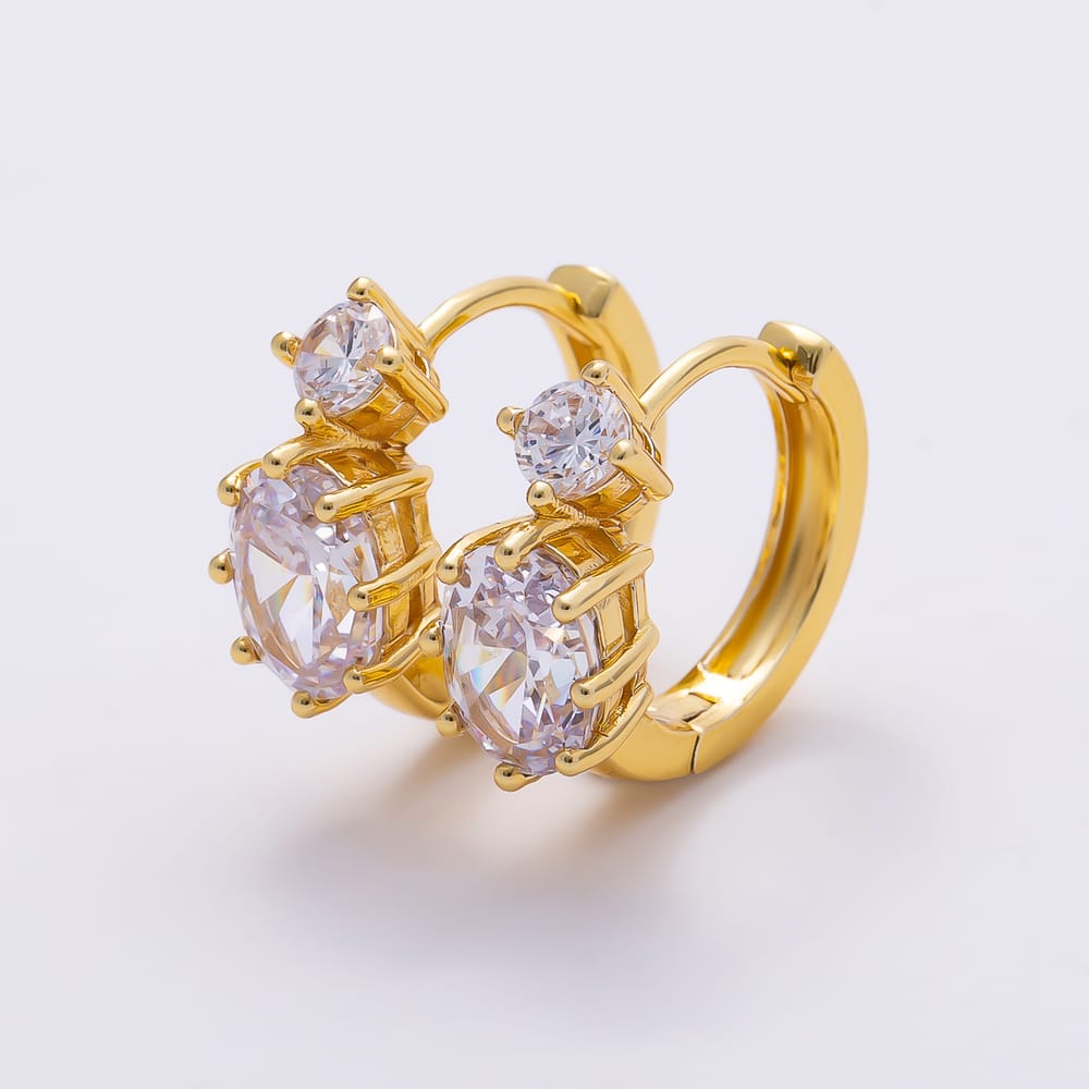 16K Gold Filled 16mm Colorful CZ Solitaire Oval Huggie Hoop Earrings | Earrings-01030 - Earrings-01035