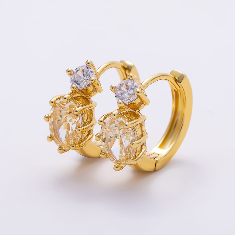 16K Gold Filled 16mm Colorful CZ Solitaire Oval Huggie Hoop Earrings | Earrings-01030 - Earrings-01035