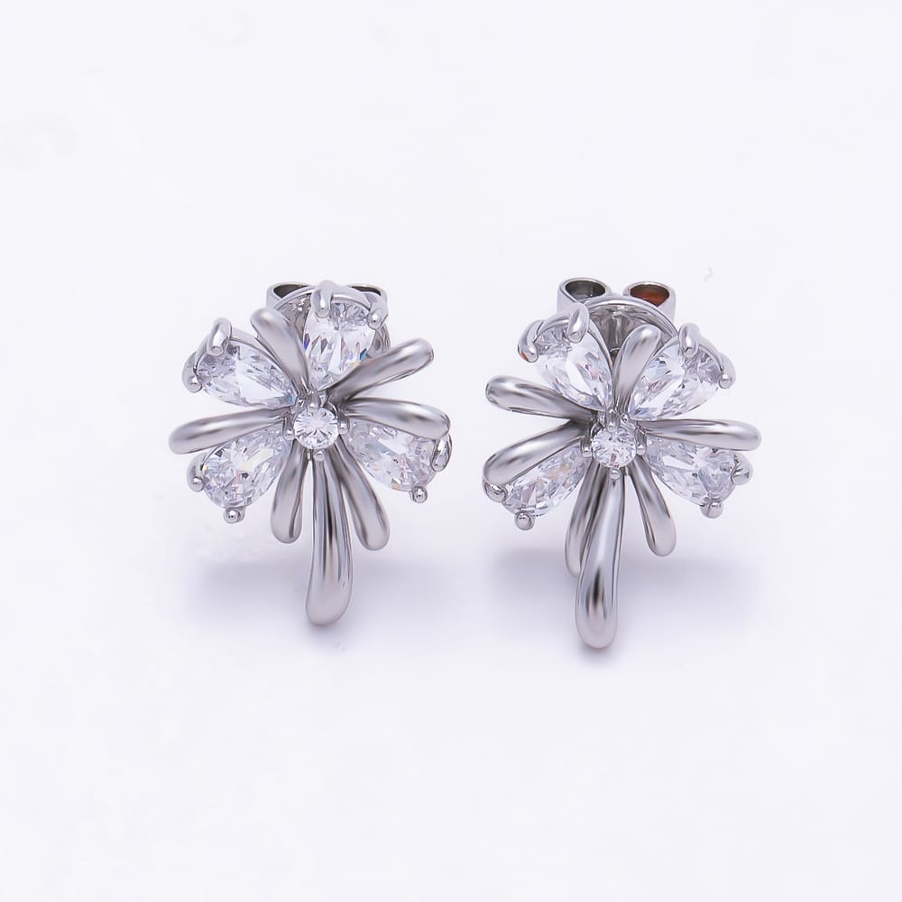 16K Gold Filled 16mm Teardrop CZ Ribbon Flower Stud Earrings | Earrings-01038 - Earrings-01039