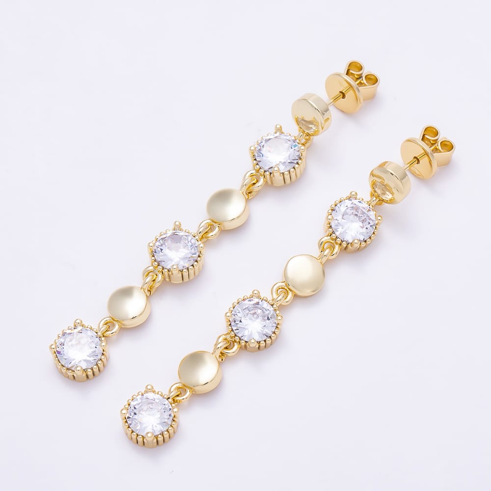 16K Gold Filled 53mm Clear CZ Round Drop Stud Earrings in Gold & Silver | Earrings-01049  Earrings-01050
