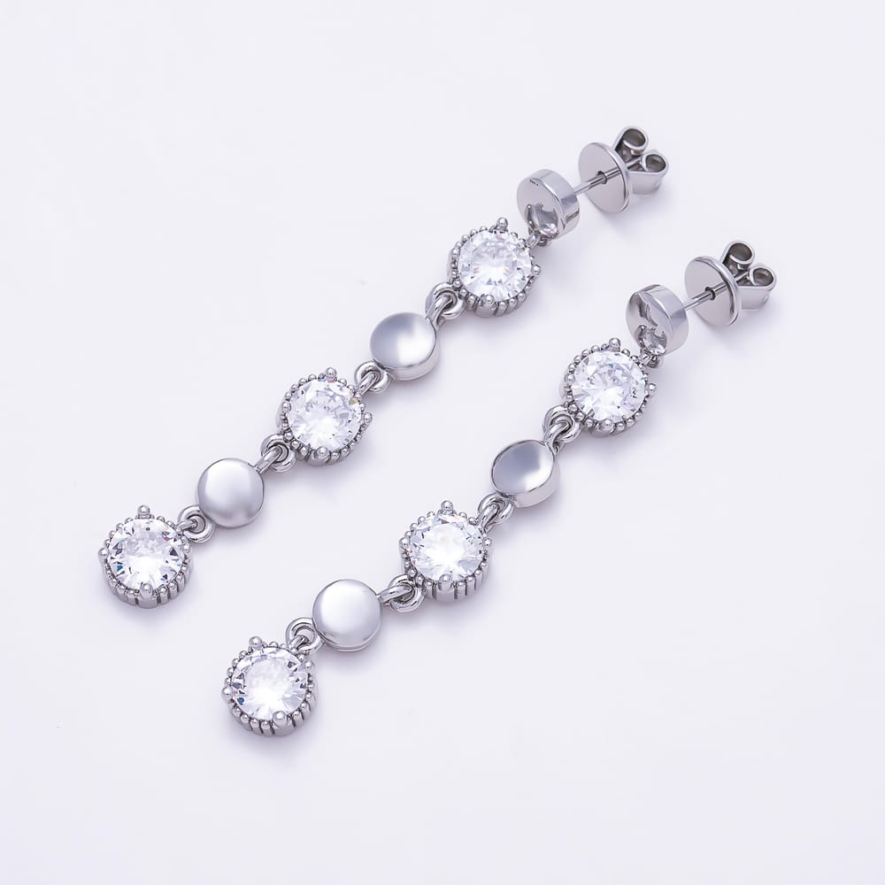 16K Gold Filled 53mm Clear CZ Round Drop Stud Earrings in Gold & Silver | Earrings-01049  Earrings-01050
