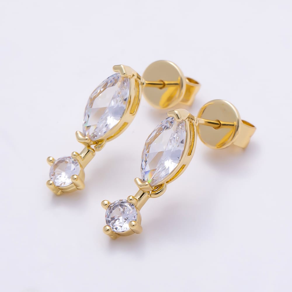 16K Gold Filled 18mm Marquise and Round Clear CZ Drop Stud Earrings | Earrings-01051 - Earrings-01052
