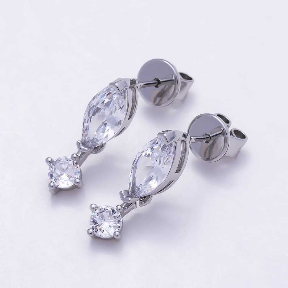 16K Gold Filled 18mm Marquise and Round Clear CZ Drop Stud Earrings | Earrings-01051 - Earrings-01052