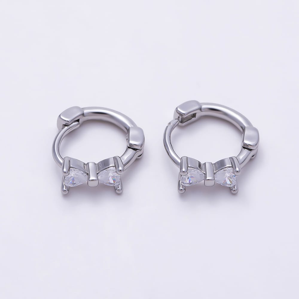 16K Gold Filled 12.5mm Clear, Pink CZ Ribbon Bow Cartilage Huggie in Gold & Silver | Earrings-01068 ~ Earrings-01071
