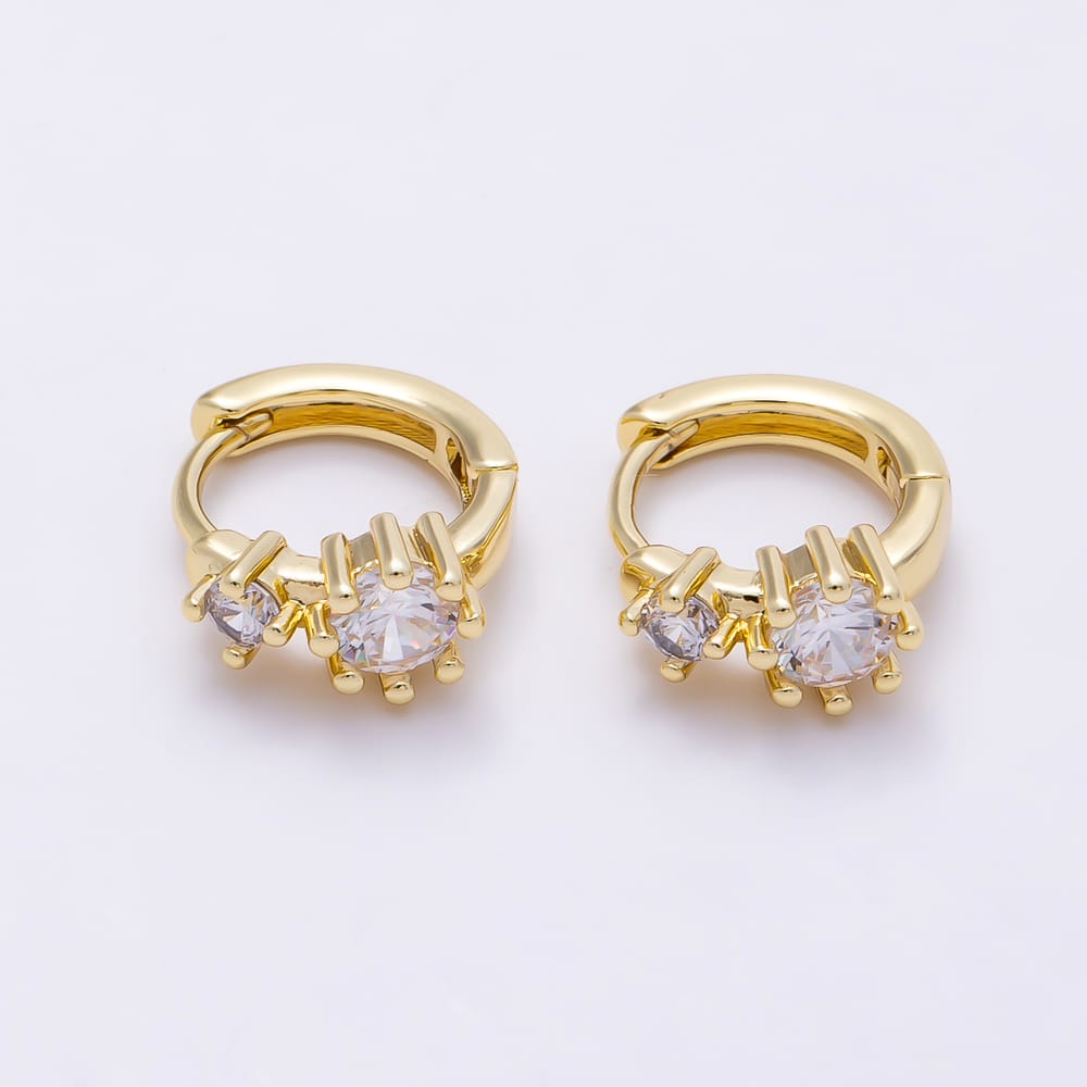 16K Gold Filled 10.5mm Clear CZ Round Double Solitaire CZ Cartilage Huggie Earrings in Gold & Silver | Earrings-01076 Earrings-01077