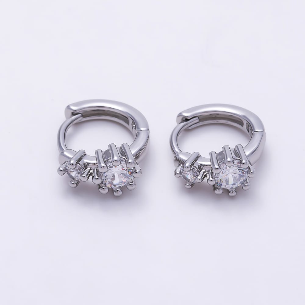 16K Gold Filled 10.5mm Clear CZ Round Double Solitaire CZ Cartilage Huggie Earrings in Gold & Silver | Earrings-01076 Earrings-01077