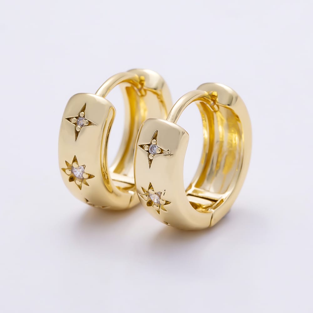 16K Gold Filled 12mm Clear CZ Celestial North Star Cartilage Huggie Earrings in Gold & Silver | Earrings-01078 Earrings-01079
