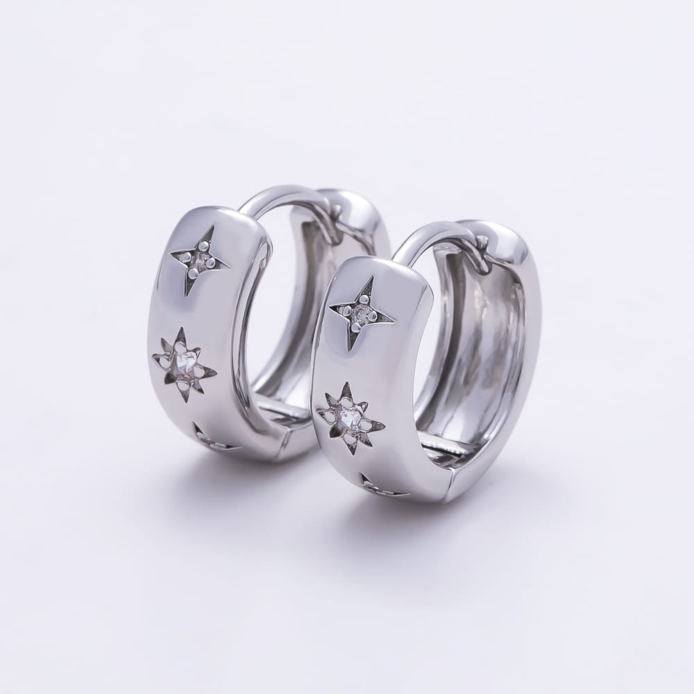 16K Gold Filled 12mm Clear CZ Celestial North Star Cartilage Huggie Earrings in Gold & Silver | Earrings-01078 Earrings-01079