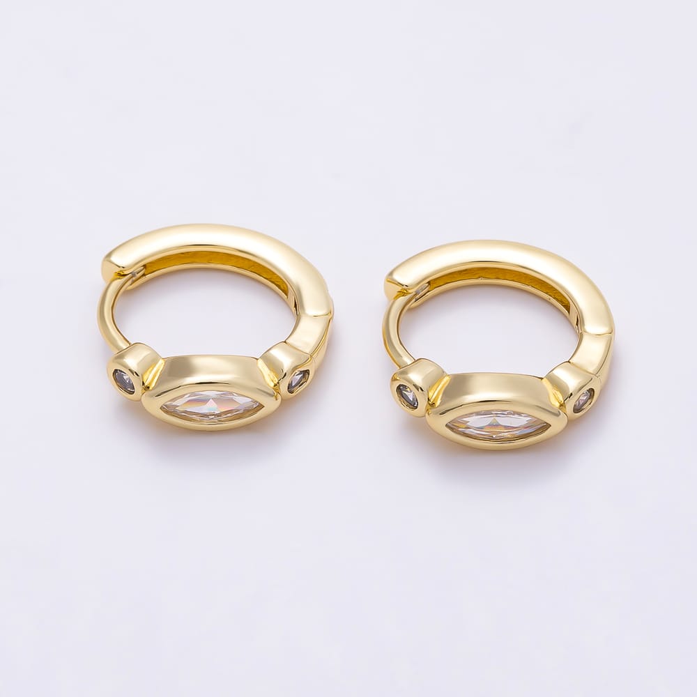 Dainty 16K Gold Filled 13mm Marquise CZ Huggie Hoop Earrings Gold & Silver | Earrings-01082