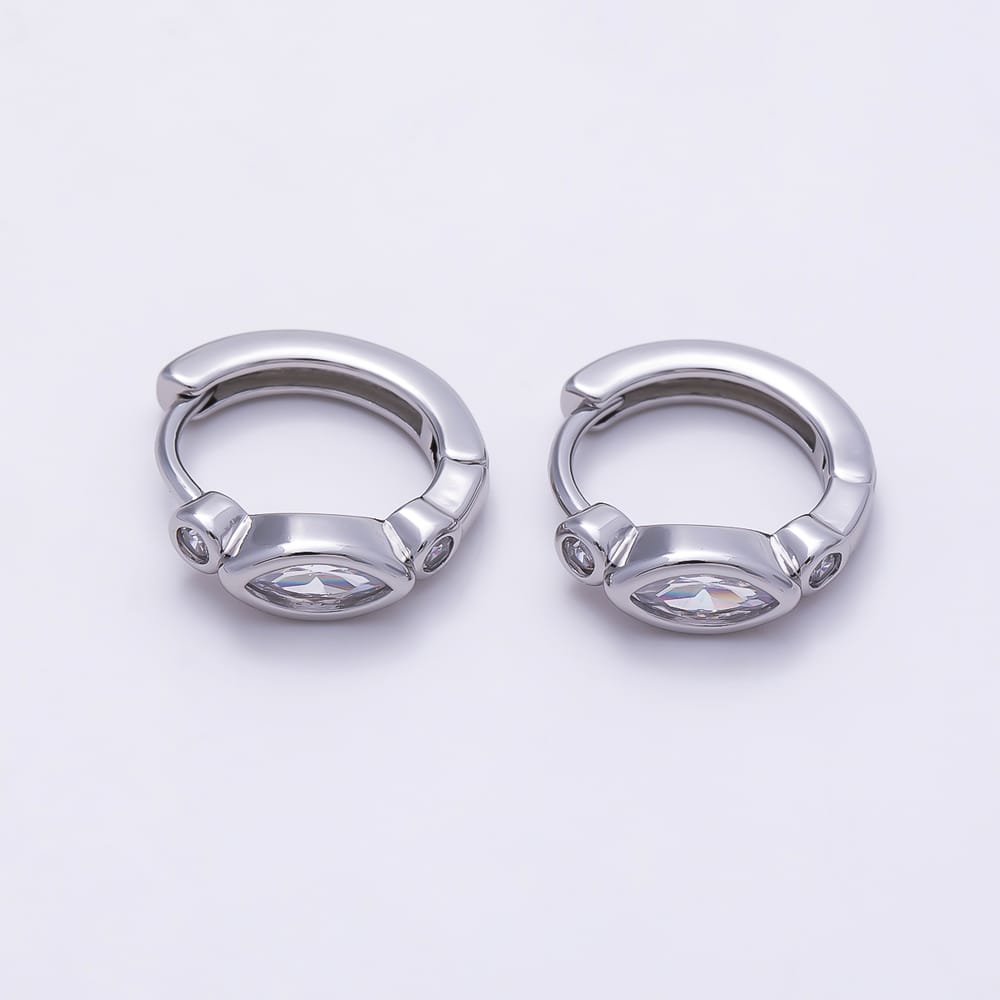 Dainty 16K Gold Filled 13mm Marquise CZ Huggie Hoop Earrings Gold & Silver | Earrings-01082