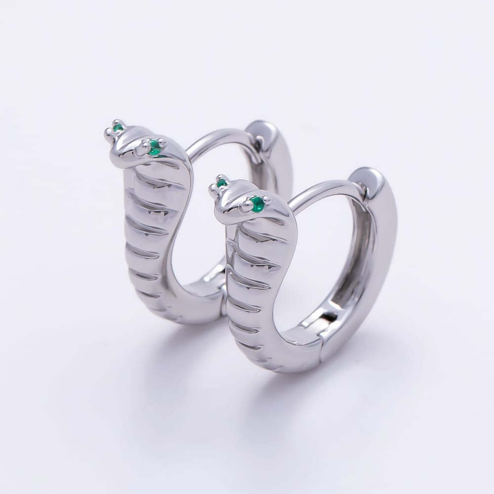 16K Gold Filled 16mm Green CZ Serpent Snake Cartilage Huggie Earrings in Gold & Silver | Earrings-01084 Earrings-01085