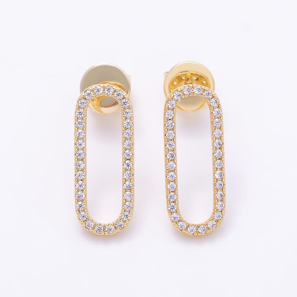 16K Gold Filled 17.5mm Clear Micro Paved CZ Open Oblong Stud Earrings | Earrings-01090