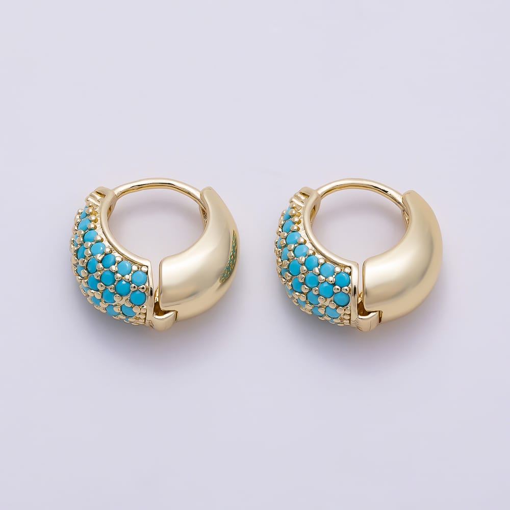16K Gold Filled 13mm Turquoise Micro Paved Chubby Cartilage Huggie Earrings | Earrings-01097