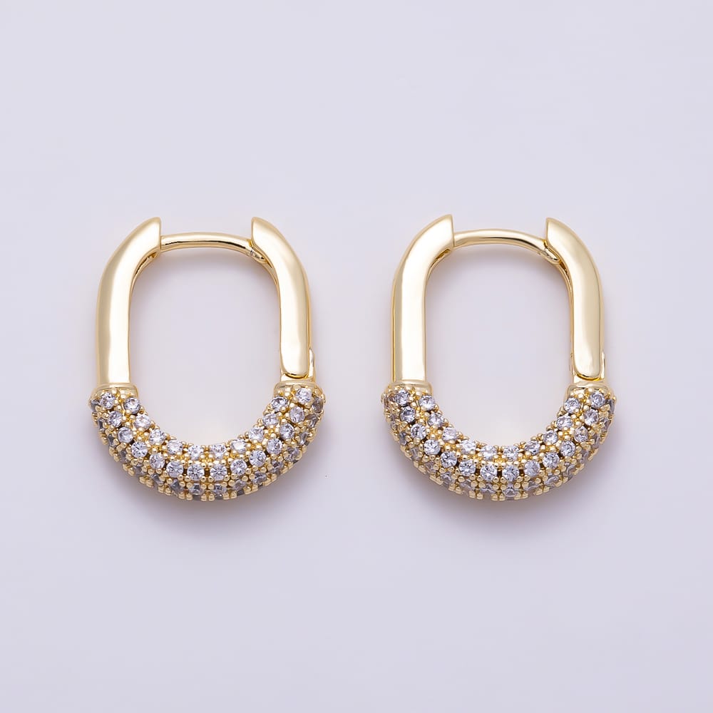 16K Gold Filled 18mm Micro Paved CZ U-Shaped Oblong Hoop Earrings | Earrings-01102