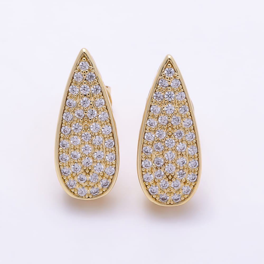 16K Gold Filled 18.5mm Micro Paved CZ Teardrop Stud Earrings | Earrings-01103