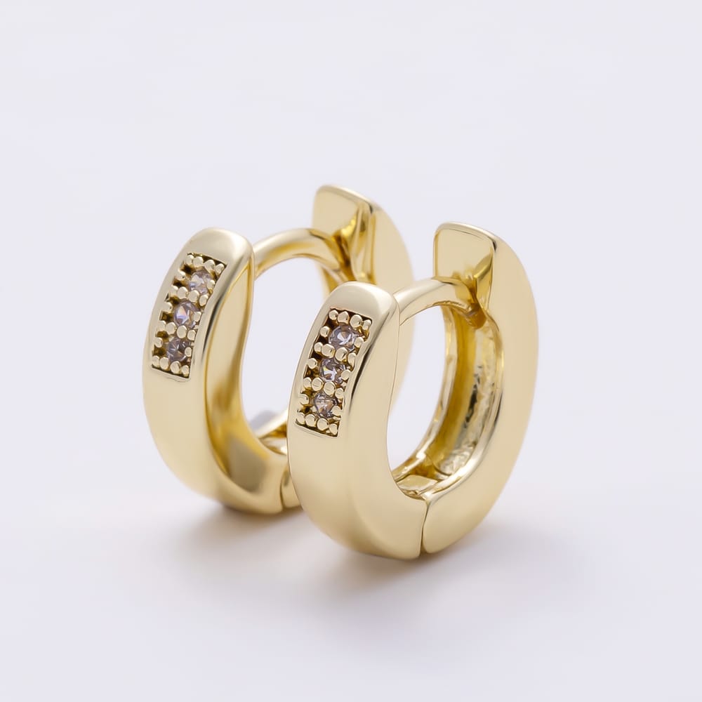 16K Gold Filled 10mm Micro Paved CZ Lined Cartilage Huggie Earrings | Earrings-01105