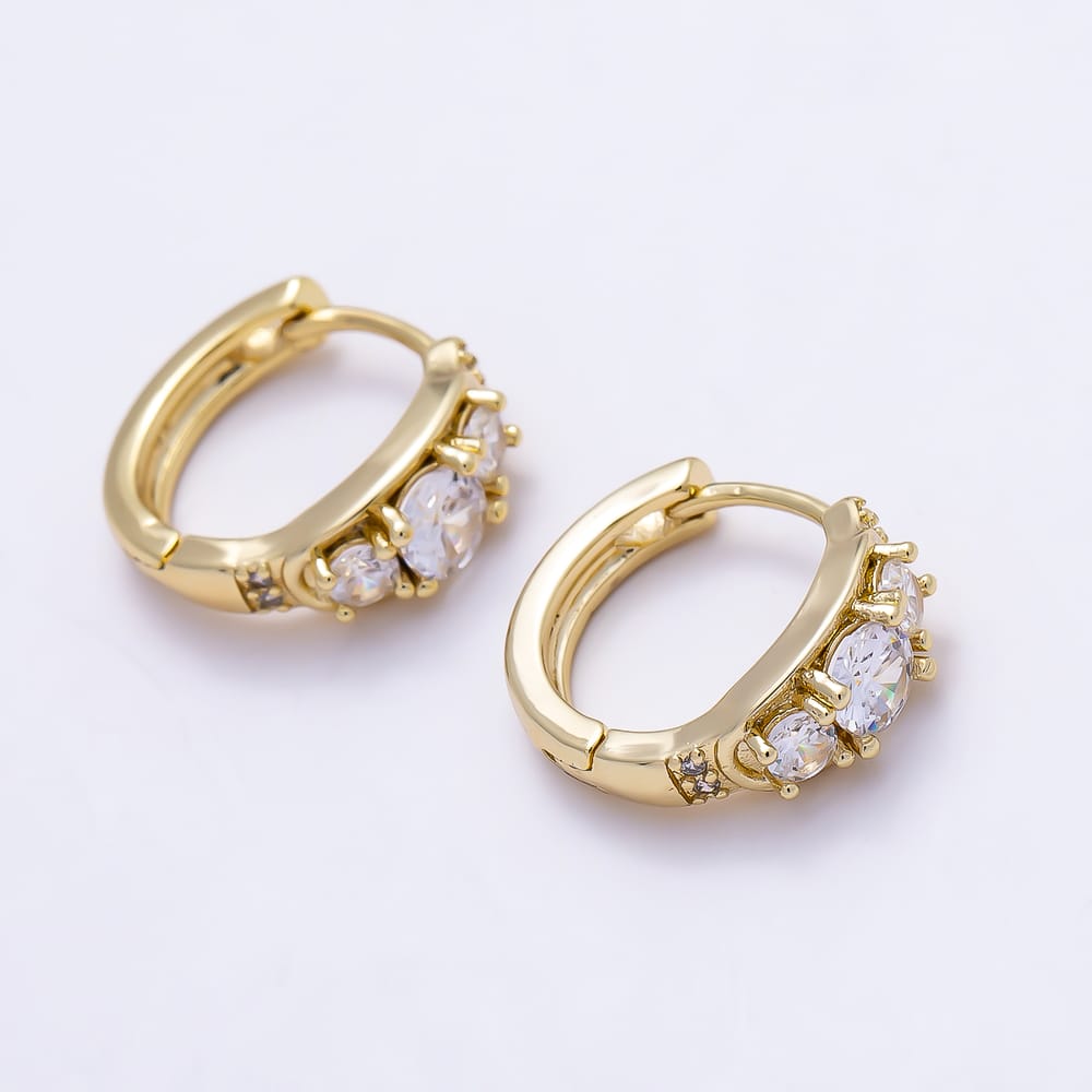 14K Gold Filled 15mm Clear CZ Round Graduated Huggie Earrings | Earrings-01116
