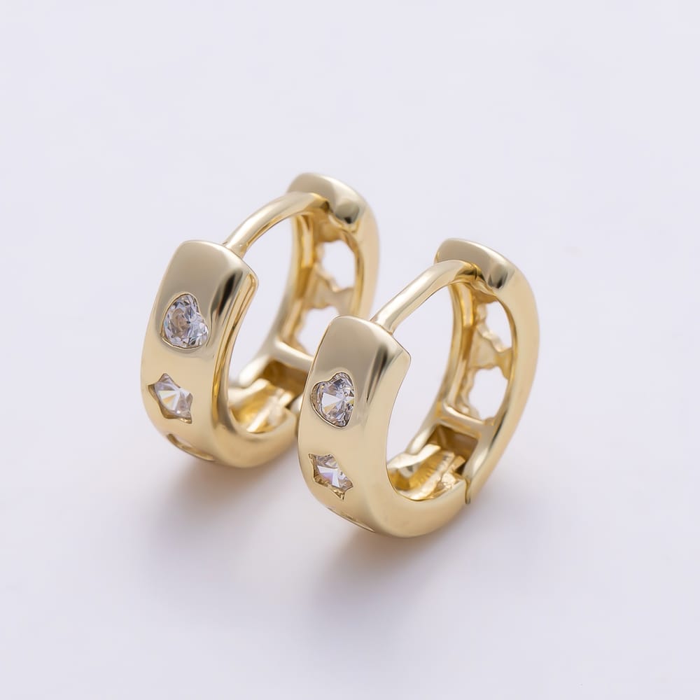 Dainty 14K Gold Filled 13mm Heart and Star Huggie Hoop Earrings CZ Hoop | Earrings-01127