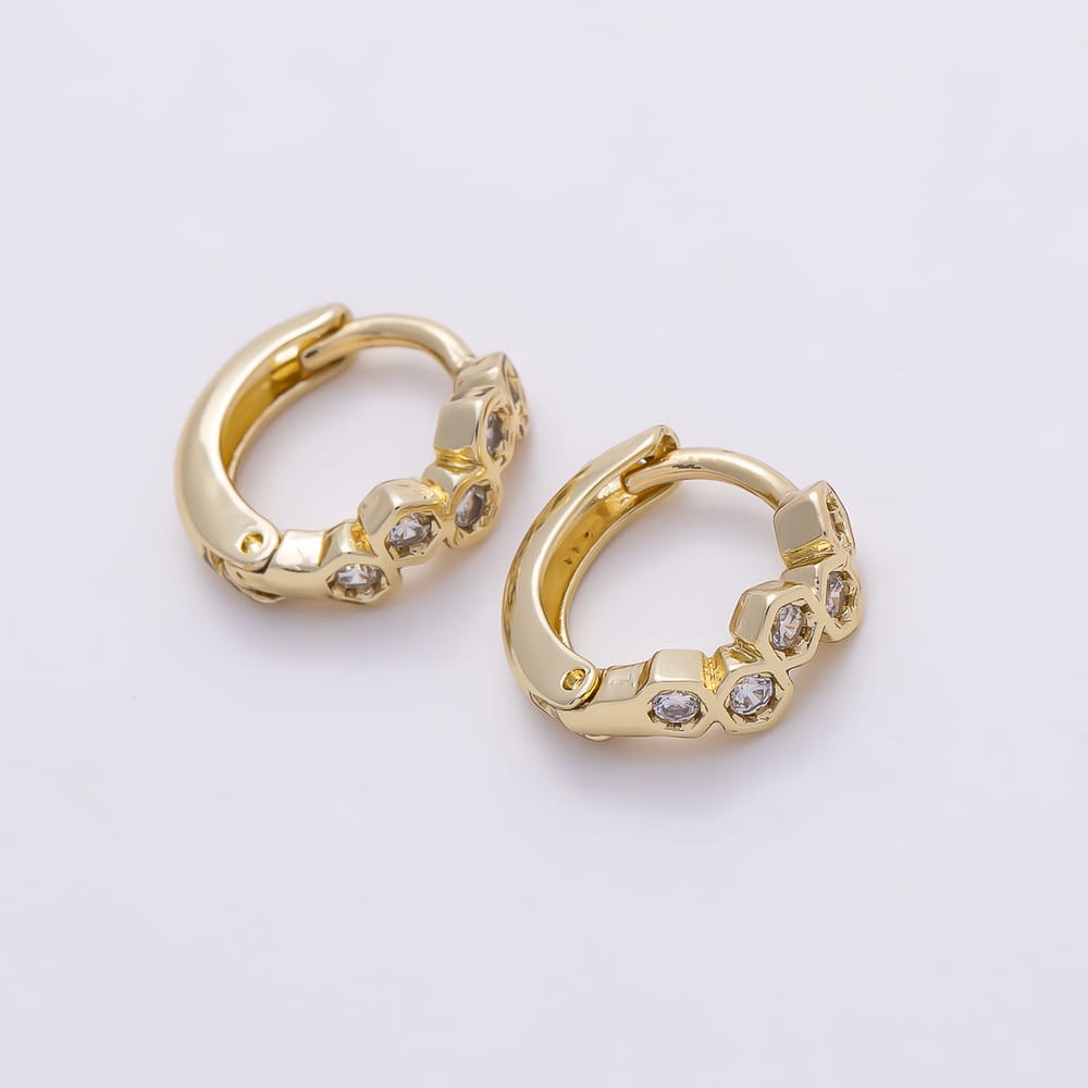 14K Gold Filled 11mm Clear CZ Hexagon Honey Cartilage Huggie Earrings | Earrings-01129