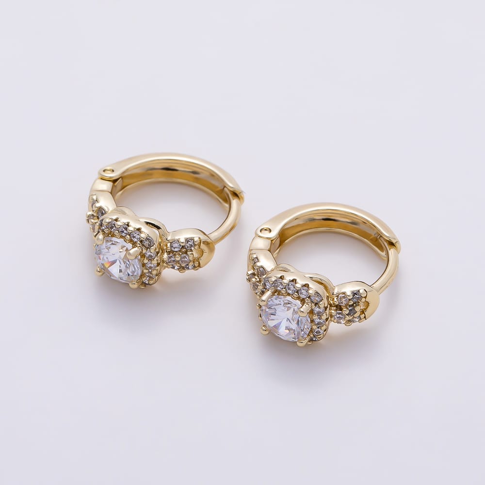 14K Gold Filled 16mm Round Micro Paved CZ Geometric Solitaire Huggie Earrings | Earrings-01132