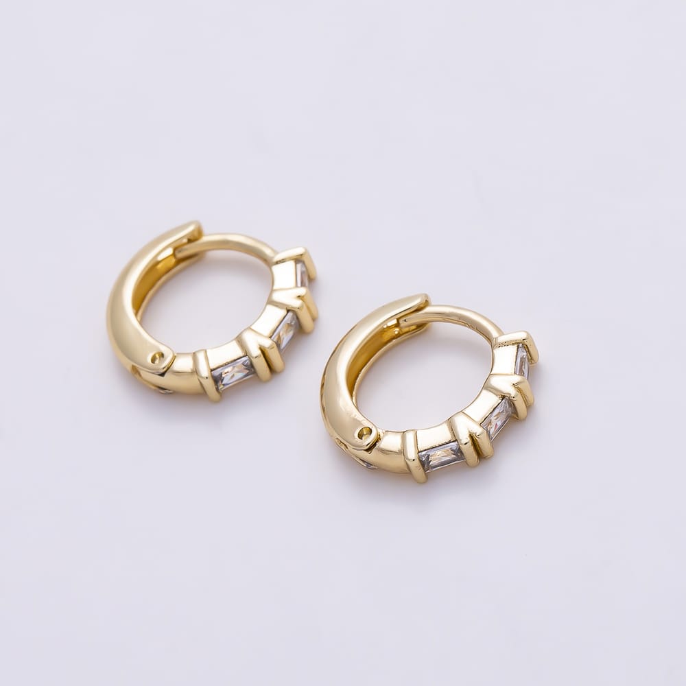 14K Gold Filled 11mm Clear Baguette CZ Lined Cartilage Huggie Earrings | Earrings-01136