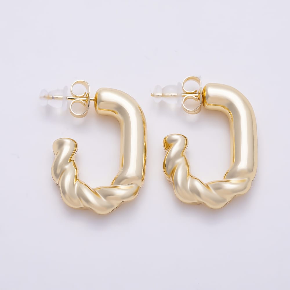 14K Gold Filled 29mm Minimalist Twisted Croissant J-Shaped Hoop Earrings | Earrings-01137