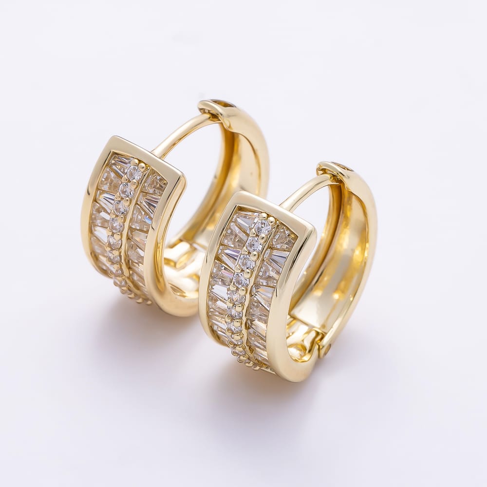 14K Gold Filled 18mm Clear, Multicolor Baguette Micro Paved CZ Triple Band Hoop Earrings | Earrings-01142 Earrings-01143