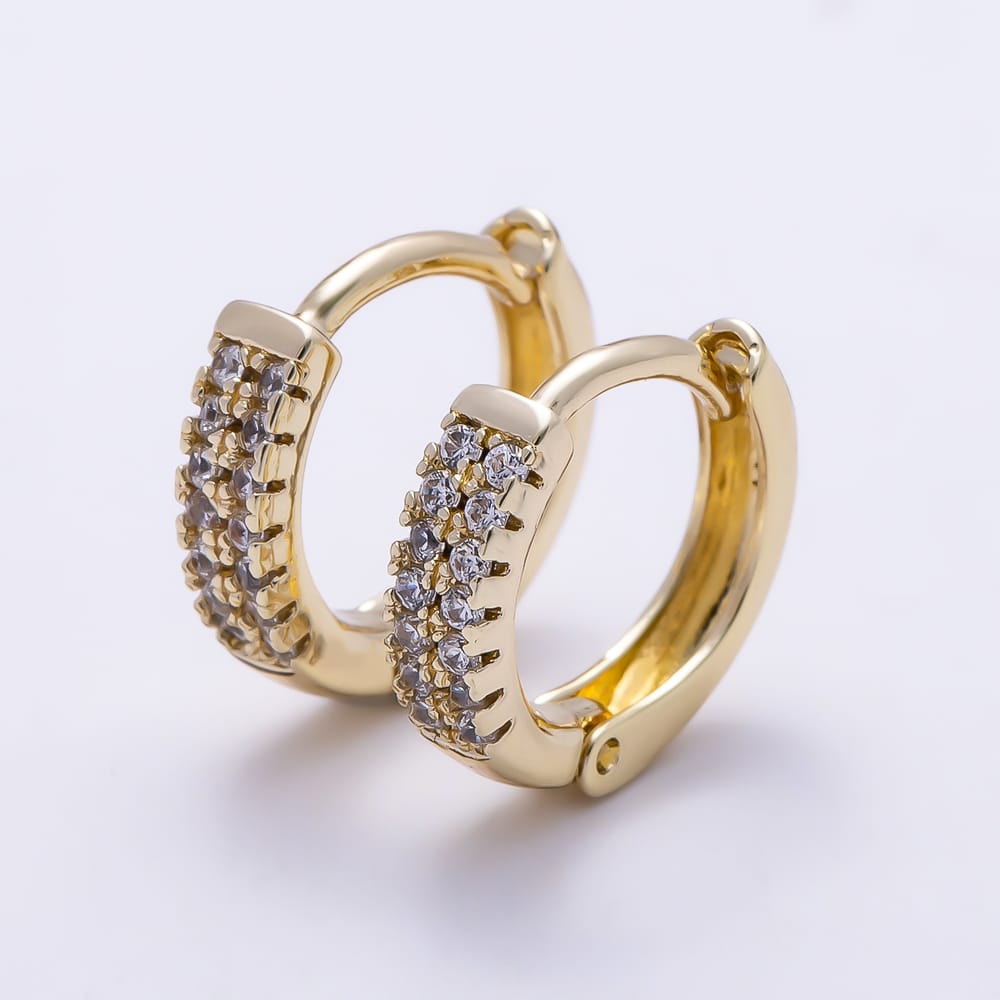 14K Gold Filled 11mm Double Row Micro Paved CZ Cartilage Huggie Earrings | Earrings-01147