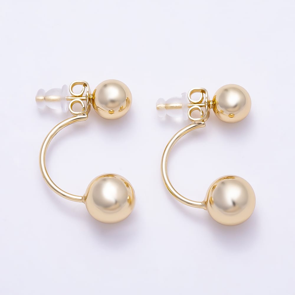14K Gold Filled 30mm Minimalist Double Round Ball Curved Front Facing C-Shaped Hoop Earrings | Earrings-01148