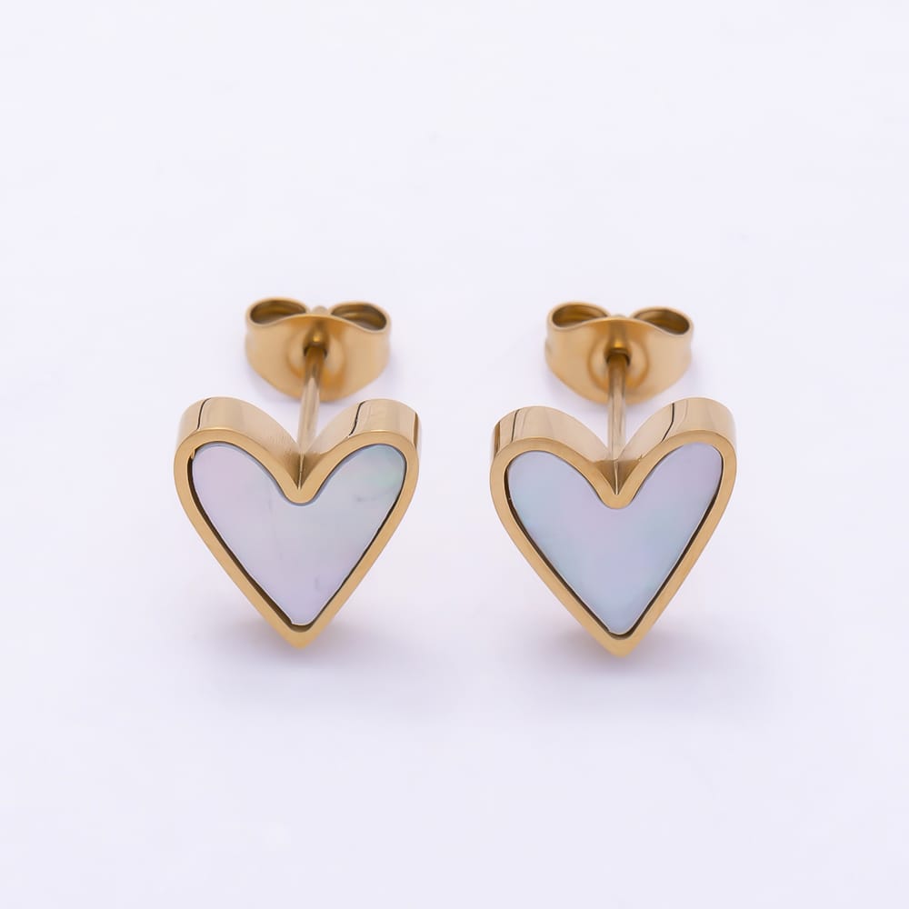 Stainless Steel 11.5mm Shell Pearl Bezel Heart Mini Stud | Earrings-01150