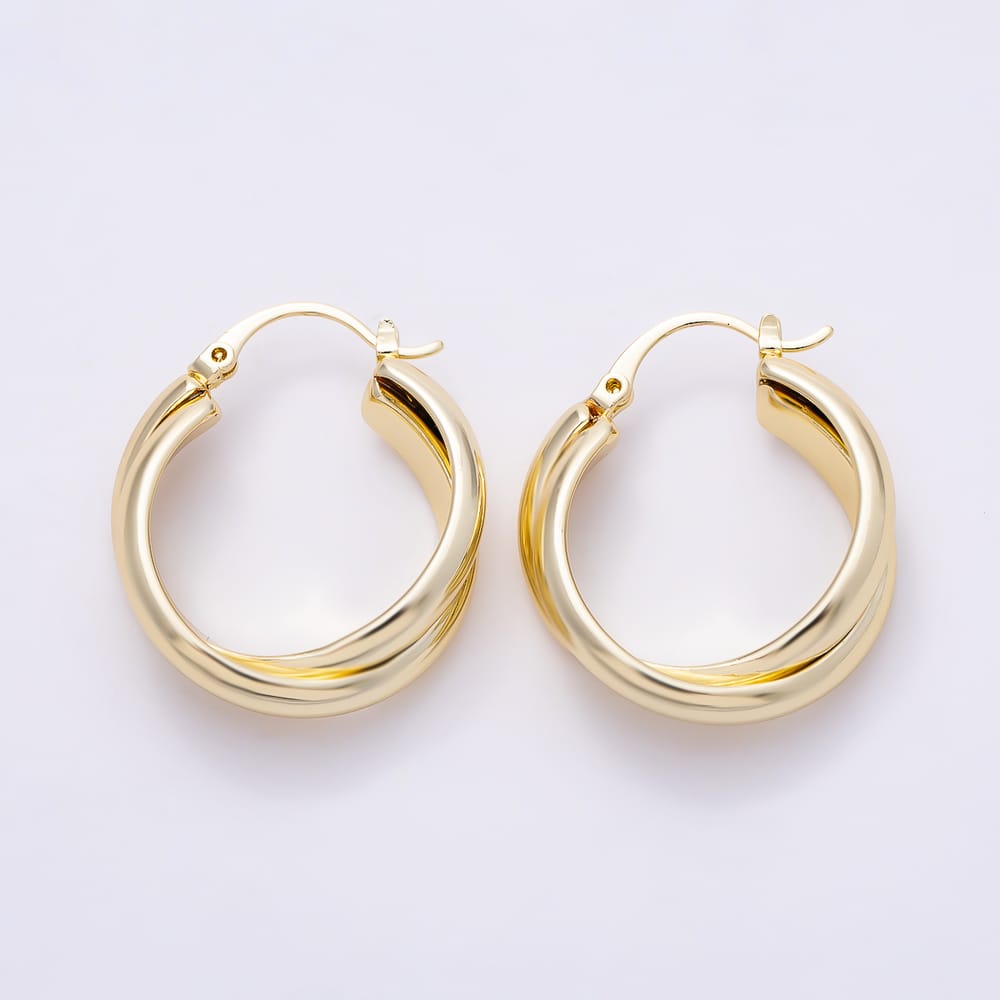 16K Gold Filled 29mm Minimalist Double Band Interlock Latch Hoop Earrings in Gold & Silver | Earrings-01166 Earrings-01167