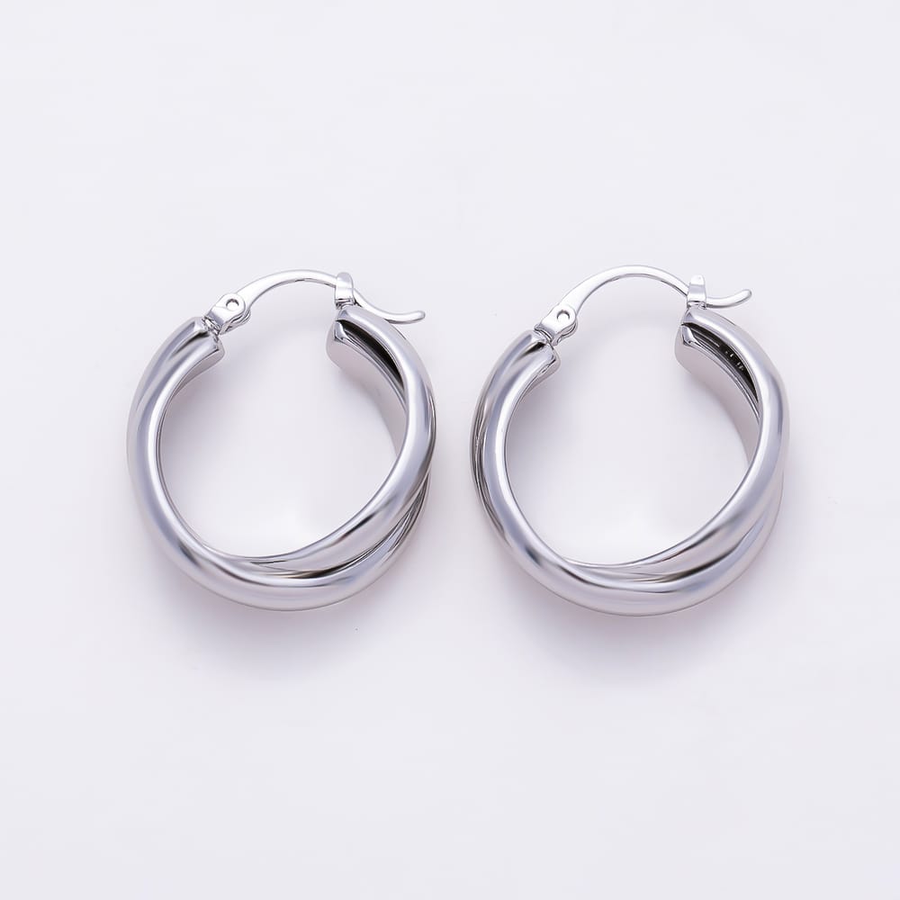 16K Gold Filled 29mm Minimalist Double Band Interlock Latch Hoop Earrings in Gold & Silver | Earrings-01166 Earrings-01167
