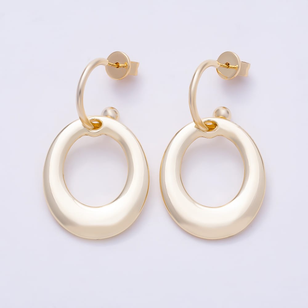 16K Gold Filled 40mm Minimalist Open Oval Drop C-Shaped Hoop Earrings in Gold & Silver | Earrings-01169 Earrings-01170